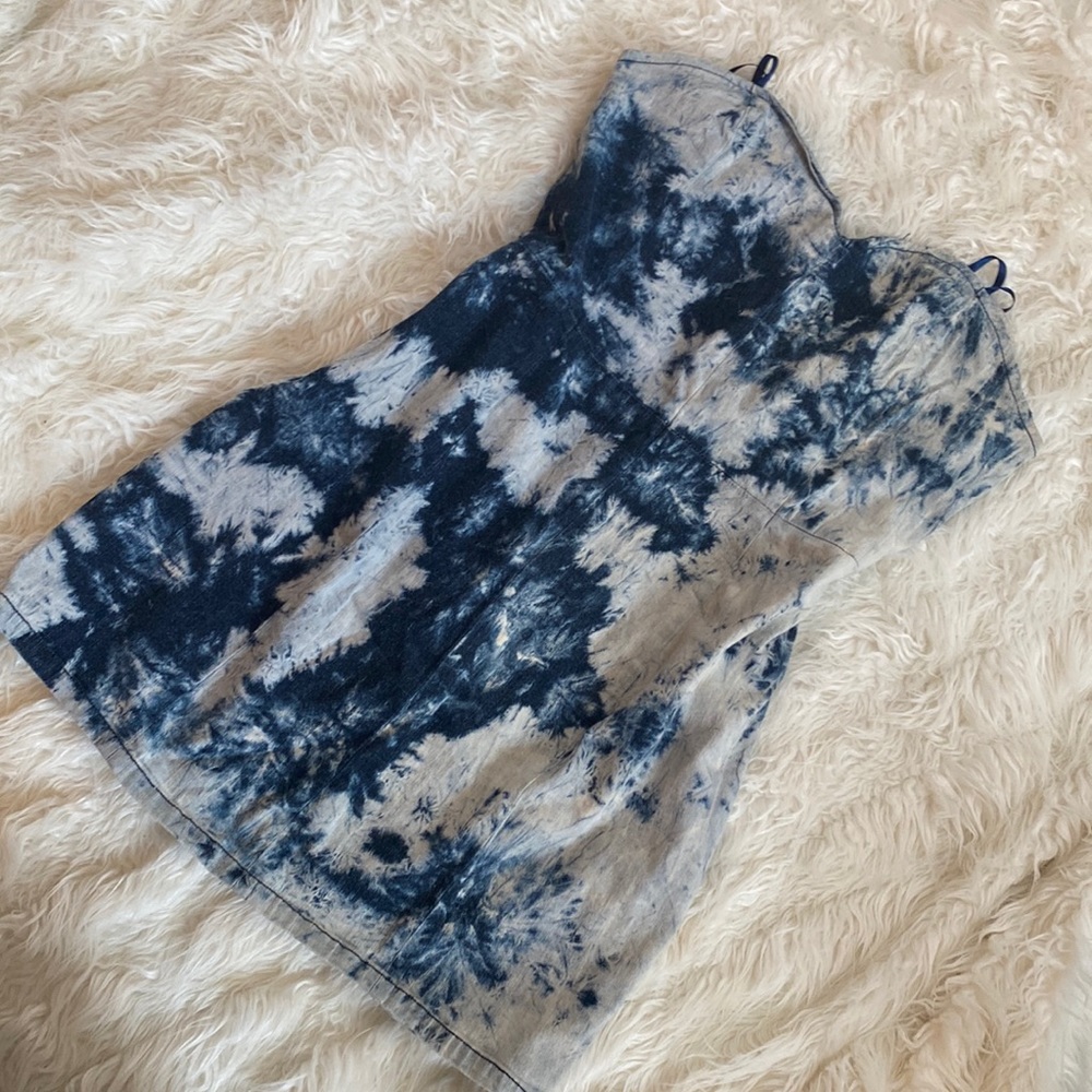 💙🤍Denim Tie Dye Strapless Stretch Dress💙🤍Size XL